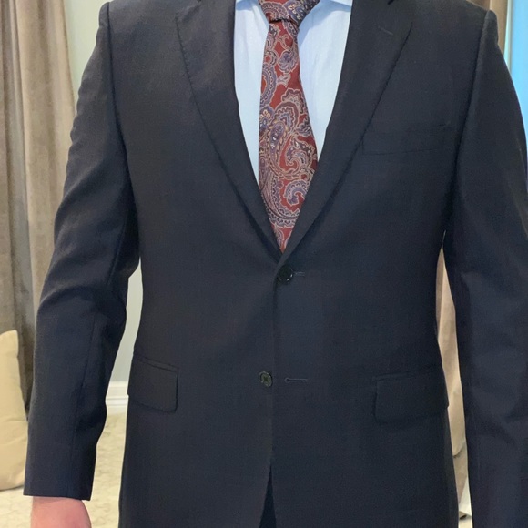 Navy Zegna 40 Regular Suit With Subtle Red Plaid - Picture 5 of 16